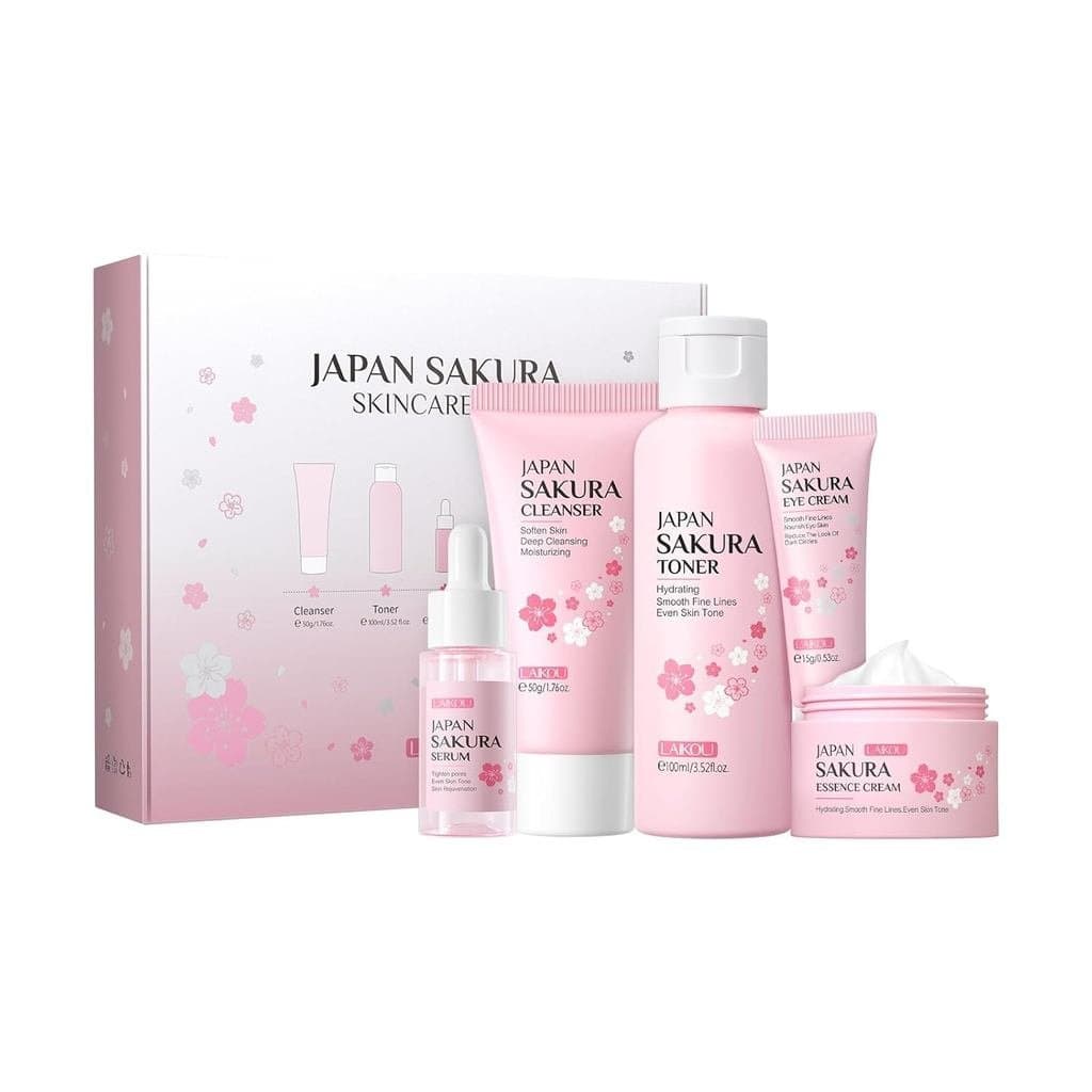Conjunto de Cuidados com a Pele LAIKOU JAPAN SAKURA, Kit de Beleza para Mulheres com Limpador, Tônico, Sérum, Creme para