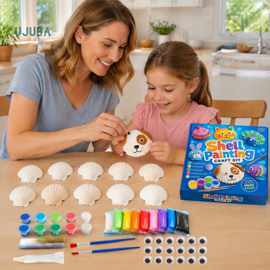 Ujb 1 Conjunto Kit De Artesanato De Concha Natural , Pintura Infantil Com Argila De Modelagem , Completo De Arte 3D Para