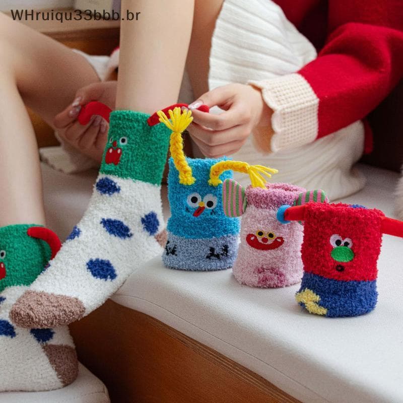 WHruibb Cartoon Salsicha Cão Coral Fleece Engrossado Meias De Dormir Para Mulheres Aconchegantes Casa br