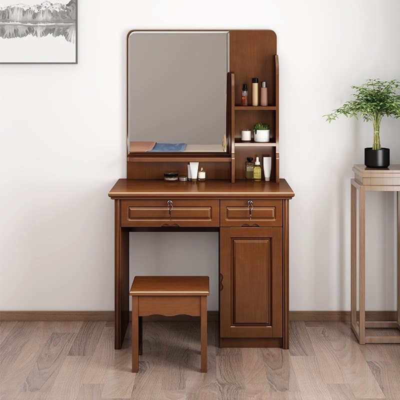 Novo estilo chinês penteadeira de madeira maciça quarto Mini penteadeira 80cm pequeno apartamento penteadeira com banco
