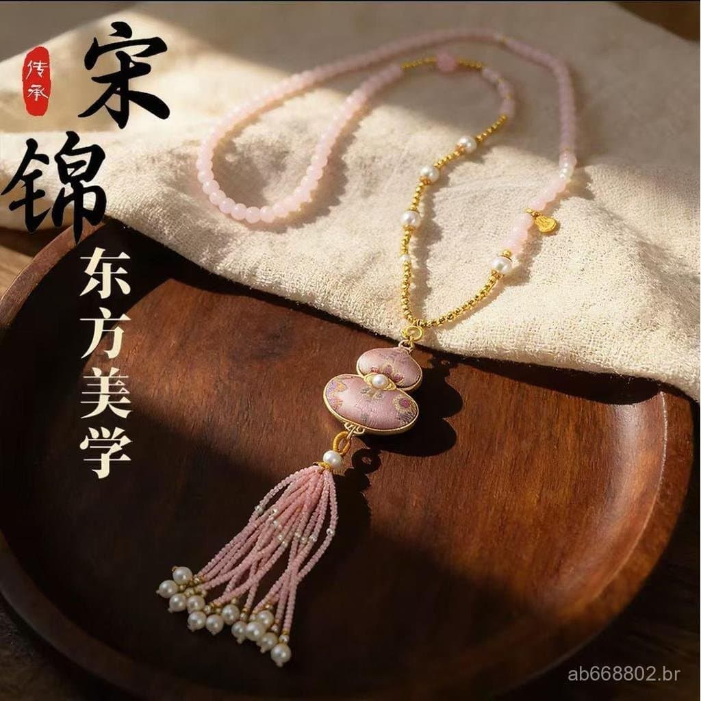 Pingente de borboleta em brocado estilo chinês, colar de estilo chinês, pingente de cavalo pequeno, corrente para suéter