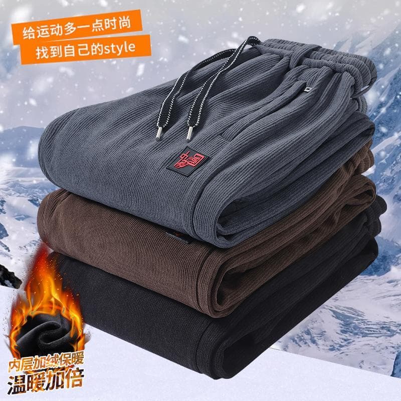 Calças de veludo adicionadas de lã outono inverno mais gordura plus Size velo chinês All-Match esportes retos cintura el