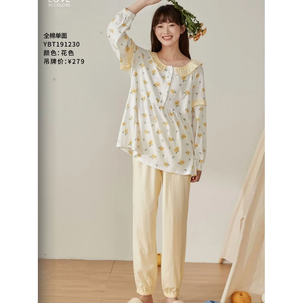 Gravidez cor primavera verão estilo fino puro algodão enfermagem confinamento roupas pulôver Loungewear mulheres grávida