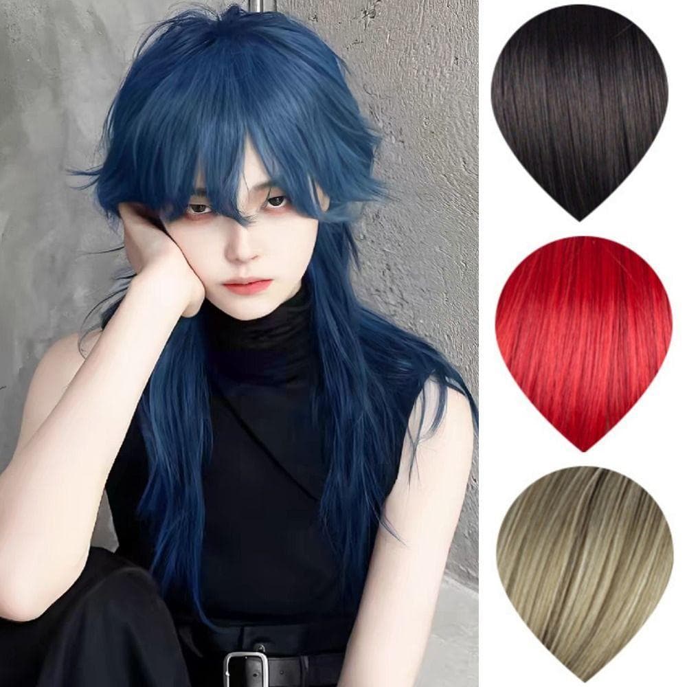 Perucas De Cabeça De Tainha  Com Franja , Peruca Cosplay Longa E Reta Fofa , Masculinas De Anime Sintético Azul