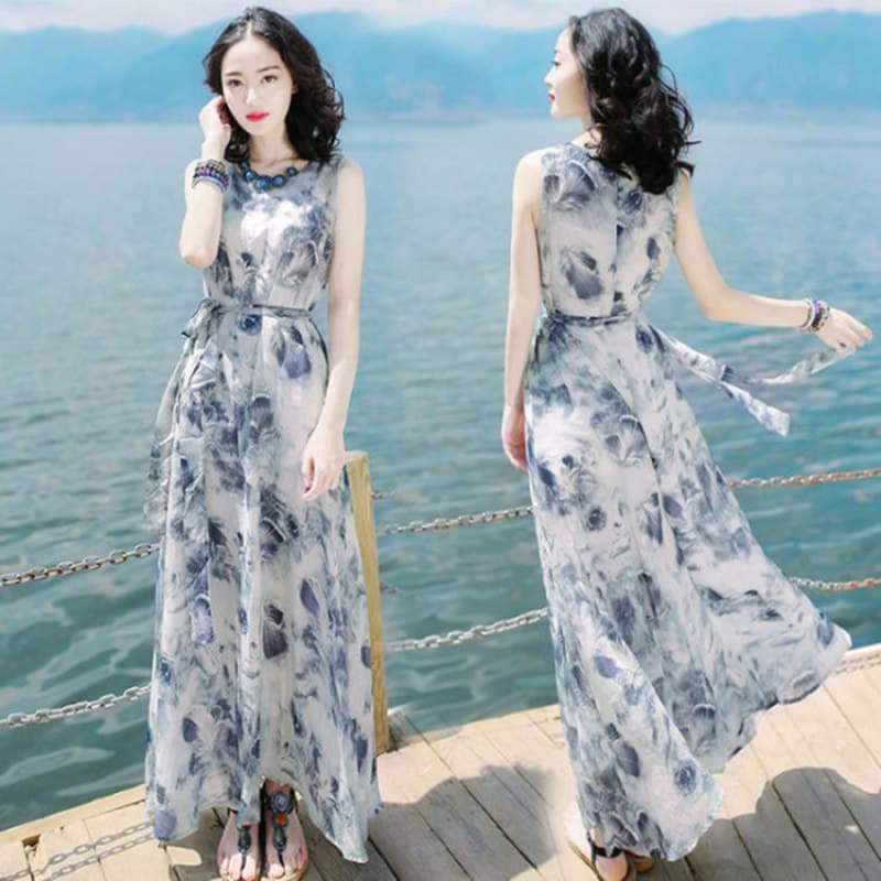 2026 verão novo estilo vestido saia magro-ajuste sem mangas vestido meados de saia à beira-mar férias praia vestido mais