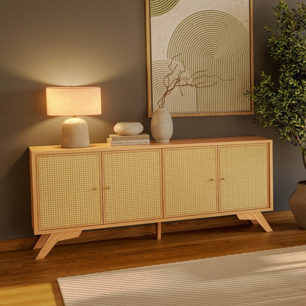 Balcão Buffet 180cm com Palha Hexagonal Natural Carvalho Rosé - Dalla Costa