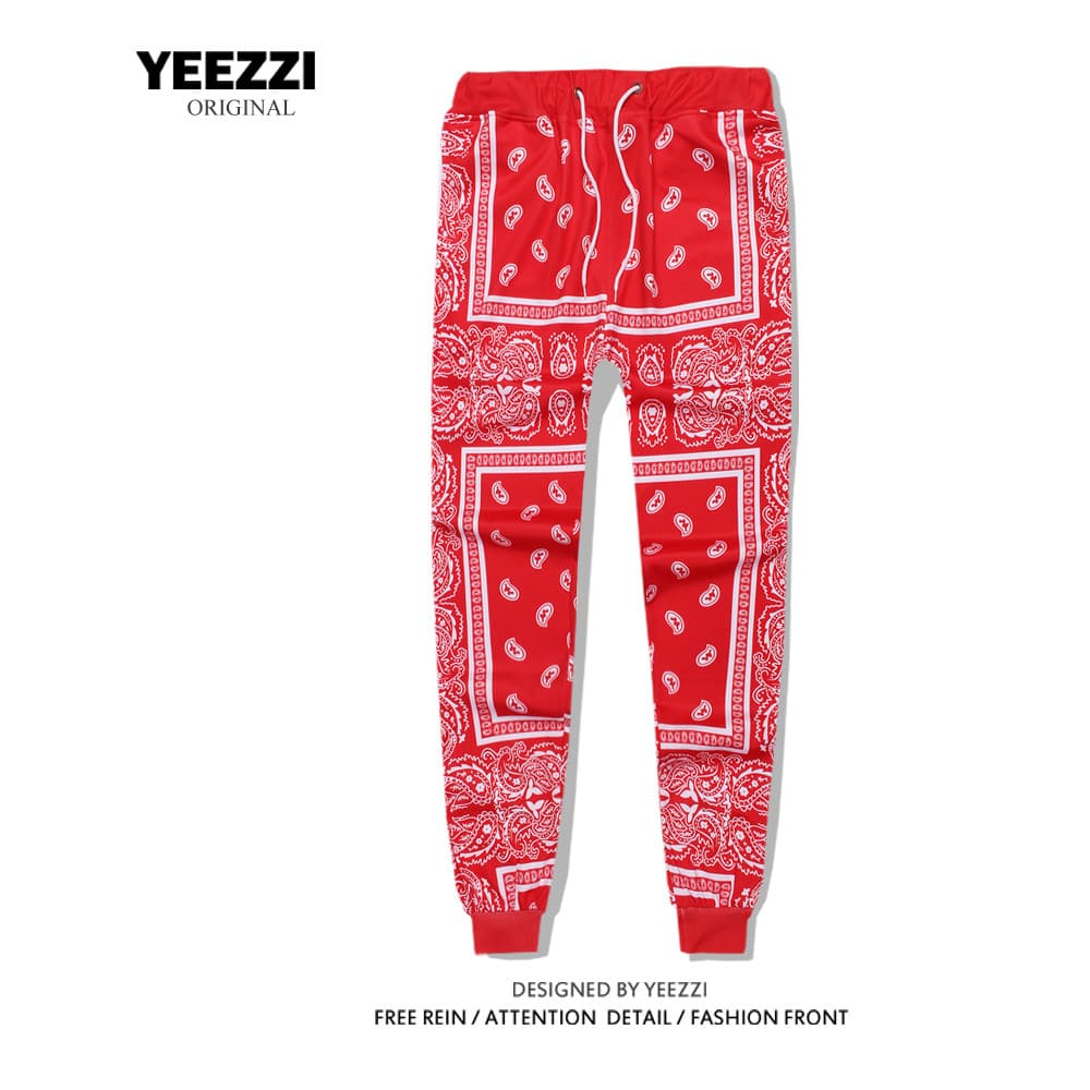 Costa oeste caju flor calças de moletom magro Tie-Leg Street Wear moda calças esportivas casuais calças impressas na mod