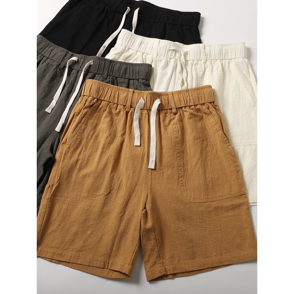 Mistura de linho de algodão japonês Retro respirável solto em linha reta Casual Shorts masculino estilo preguiçoso macac
