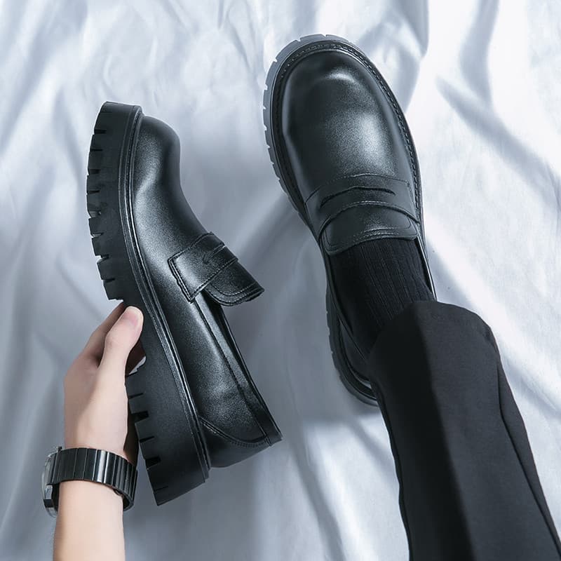 Sapatos masculinos de um Pedal britânico de sola grossa terno de aumento interno negócios Formal Wear Casual preto mocas