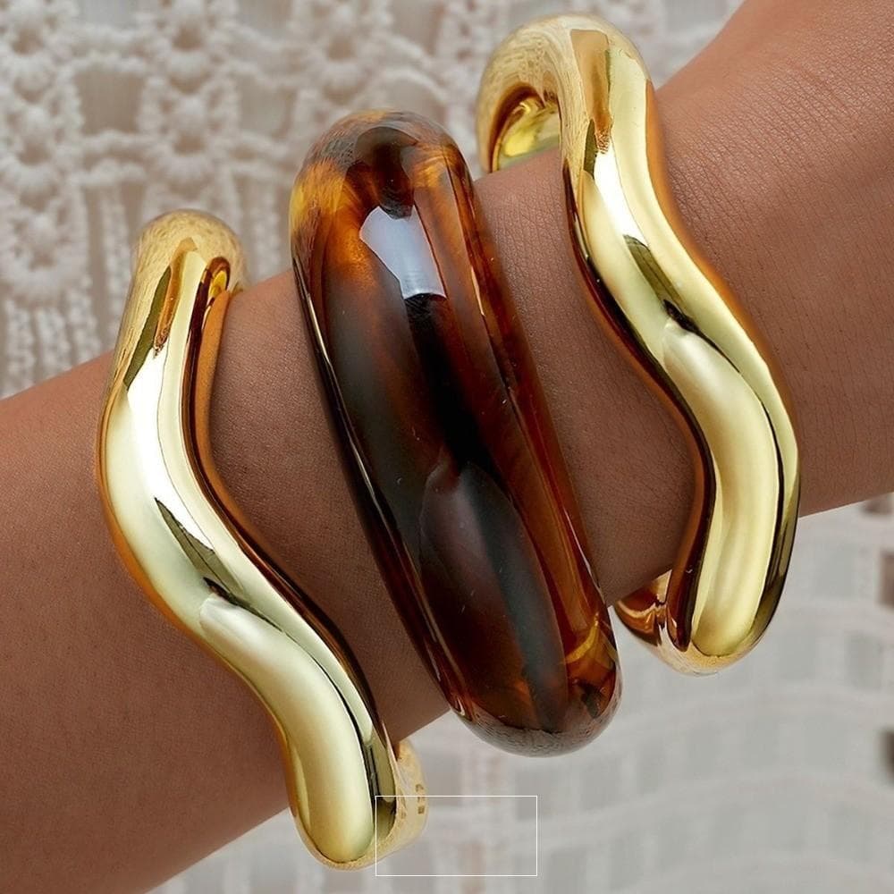 UYBRE 3 Pçs/Set Pulseira Aberta Ampla , Pulseiras Onduladas Acrílicas De Resina Exageradas Irregulares Empilháveis