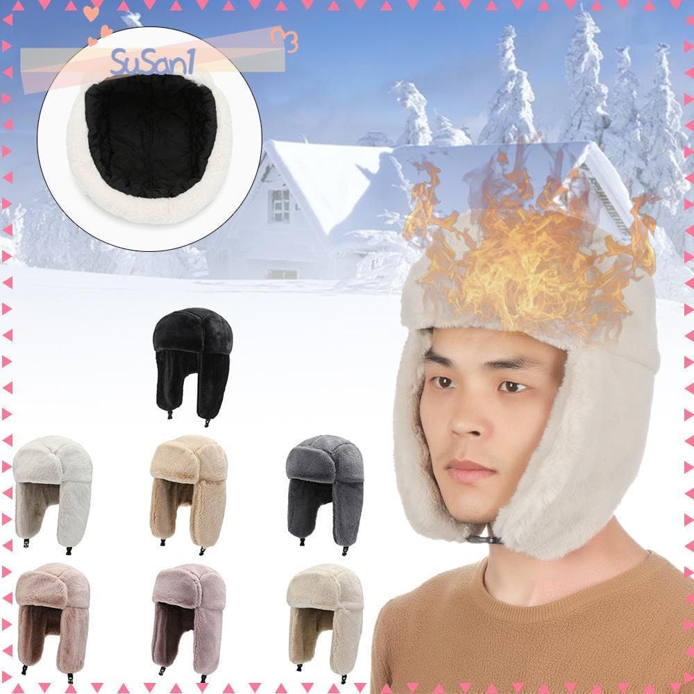 LUCKY-SUSAN1 Ushanka Russa, Gorro de Inverno Quente com Protetores de Orelha, Pelúcia Espessa EGJG