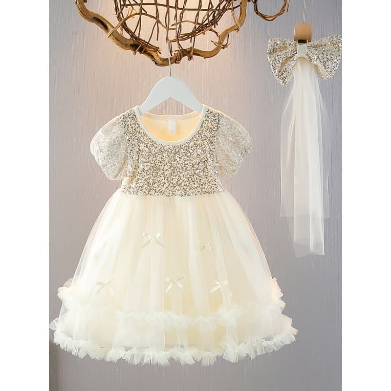 Meninas lantejoulas arco vestido de princesa verão novo estilo meninas crianças bolo vestido de um ano de idade vestido