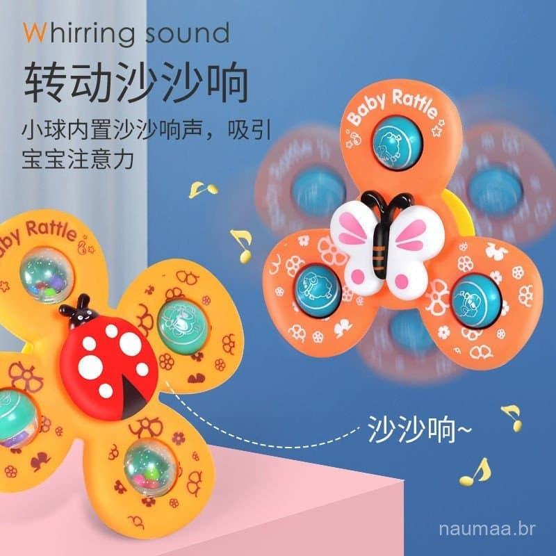 3 Pcs Brinquedo Do Banho Bebê Ventosa Mordedor Spiner Spin Otário Spining Top Spinner Dos Desenhos Animados Brinquedos P