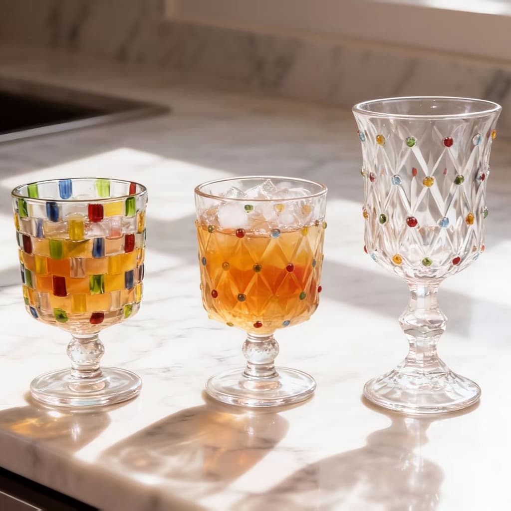 Copo de vinho tinto com contas pintadas, nicho, suco, Milkshake, requintado, elegante, copo de vinho