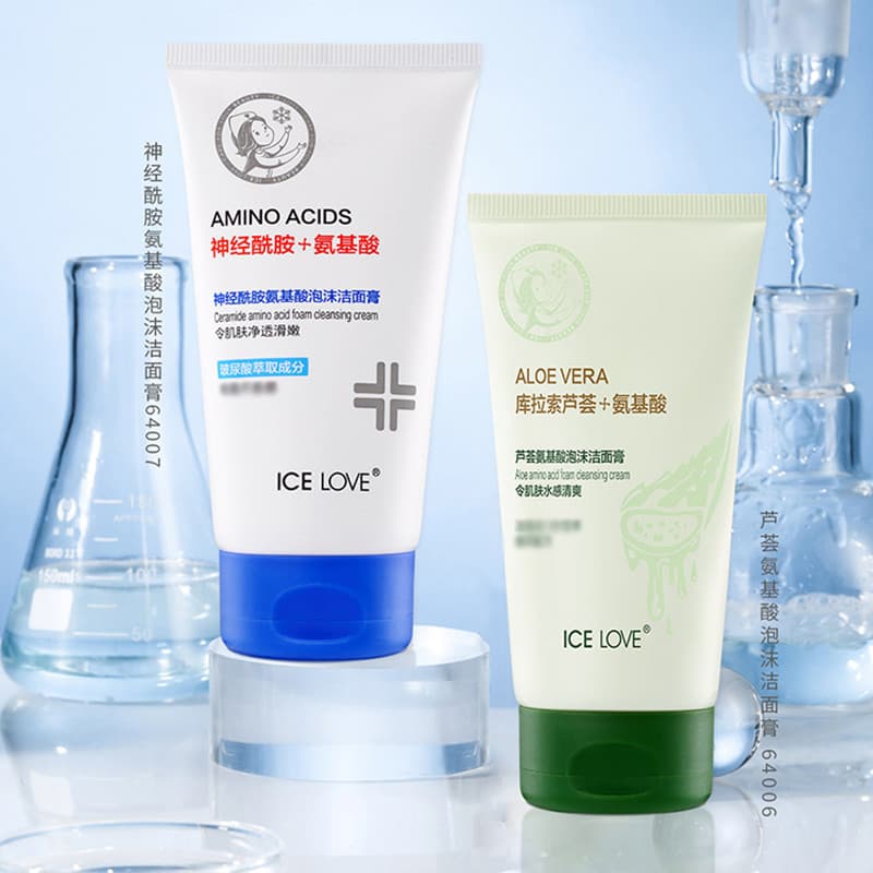 Ice Love Ceramida Aminoácido Aloe Vera Aminoácido Espuma de Limpeza Facial Hidratante Grande Capacidade