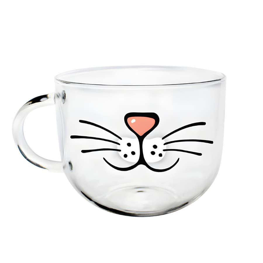 Caneca Xícara De Vidro Jumbo Sopa Caldo Cereal Gato 500ml