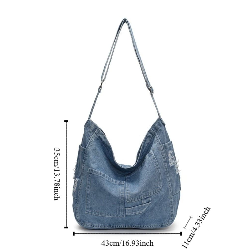 Bolsa De Ombro Jeans MAOYE66 , Tipo Estilingue Hobo Versátil De Corpo Cruzado Vintage Com Zíper De Grande Capacidade