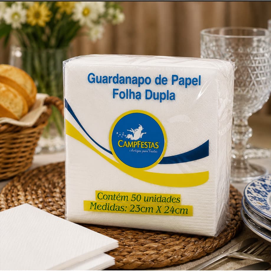 Guardanapo De Papel Folha Dupla Premium 23x24cm 50 Unidades 100% Celulose Macio E Absorvente Para Mesa E Festas