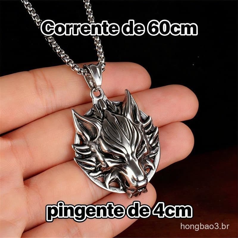 Colar com Pingente de Cabeça de Lobo em Aço Inoxidável Europeu e Americano, Estilo Punk Masculino, Retro, Grande Totem d