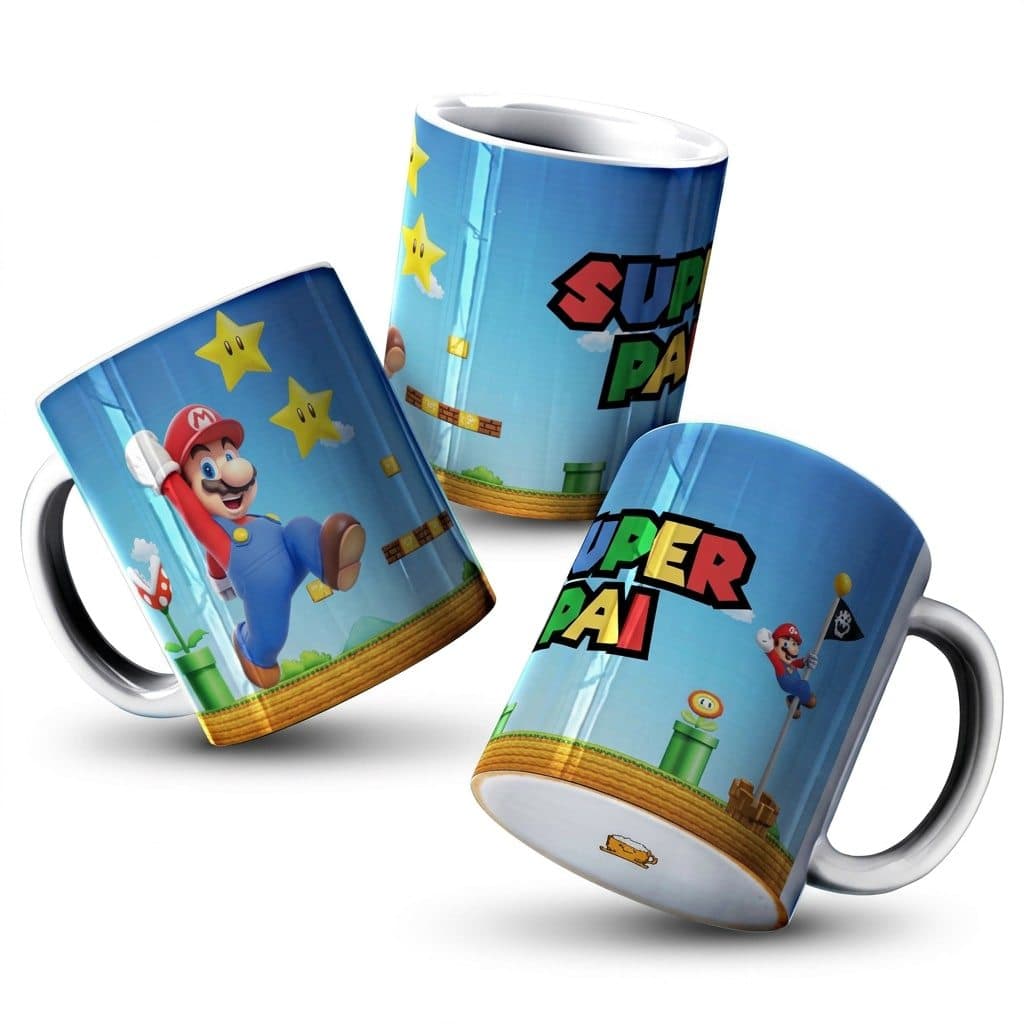Caneca Super Mário Bros Cerâmica Super Pai 325ml