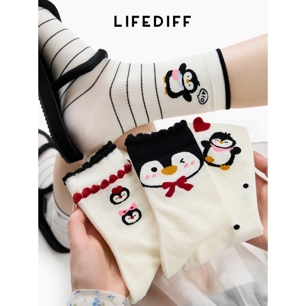 Meias de tubo médio de desenho animado, meias finas e respiráveis de verão, meias fofas de pinguim, meias japonesas da m