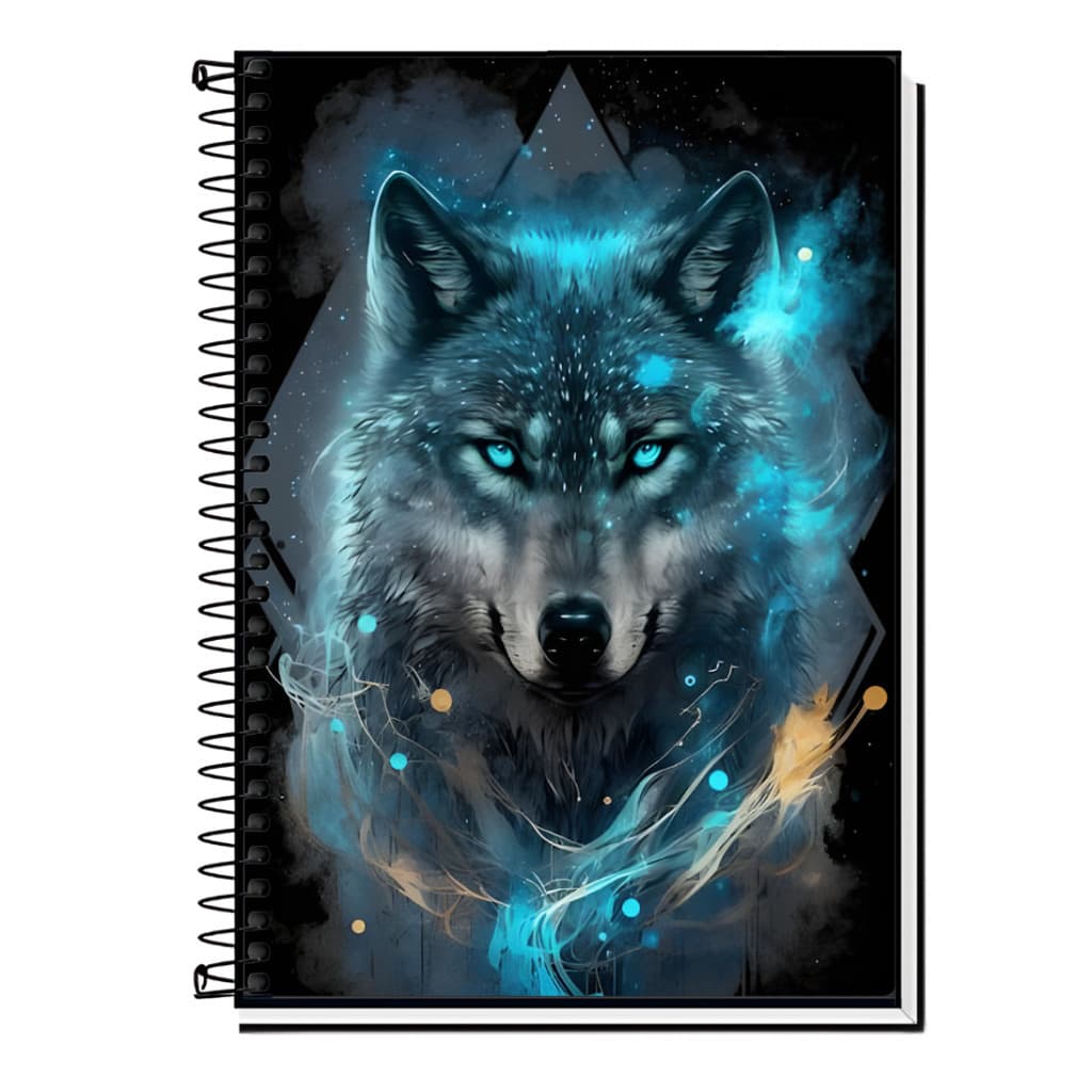 Caderno Lobo | Espírito Selvagem | Capa Dura & Espiral – 1,10,15 ou 20 Matérias | Natureza & Força | Visual Noturno |