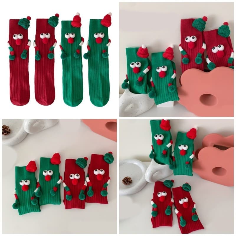 * 3D Chapéu Papai Noel Bonecas Meias Natal Unissex Casal Novidade Desenho Animado Mão Segurando Tubo