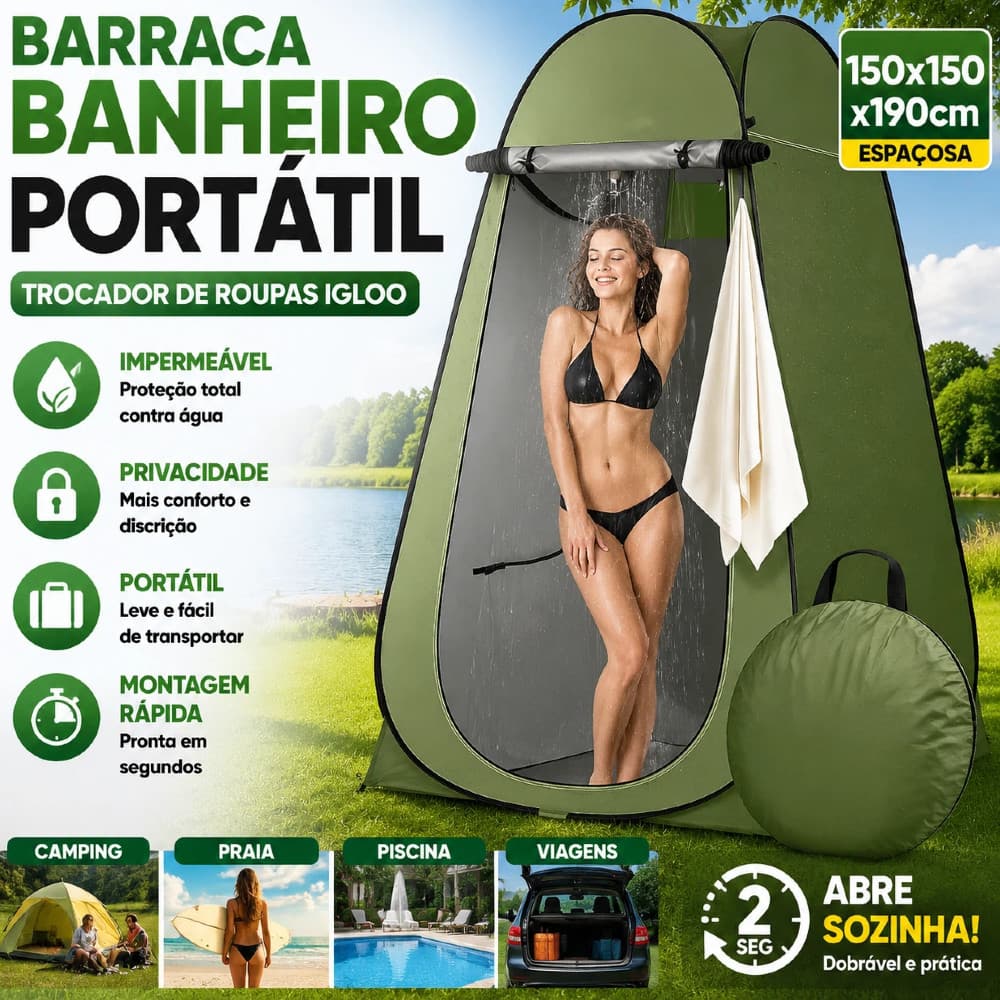 Barraca Banheiro Portátil Impermeável 150x150x190cm | Trocador de Roupas Iglu para Camping, Praia e Piscina