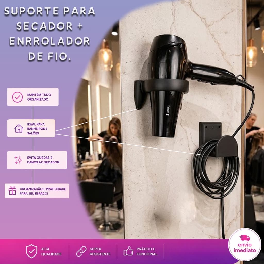 Suporte De Parede Para Secador De Cabelo Universal