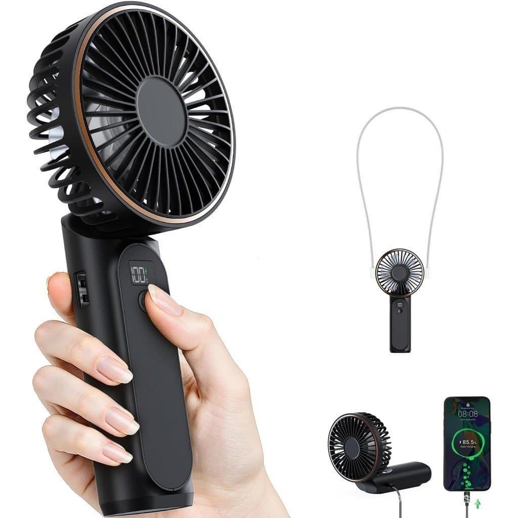 Ventilador portátil TUNISE, equipado com bateria de 4000mAh, display LED e ajuste de 180 graus. °           Fãs do Ricar