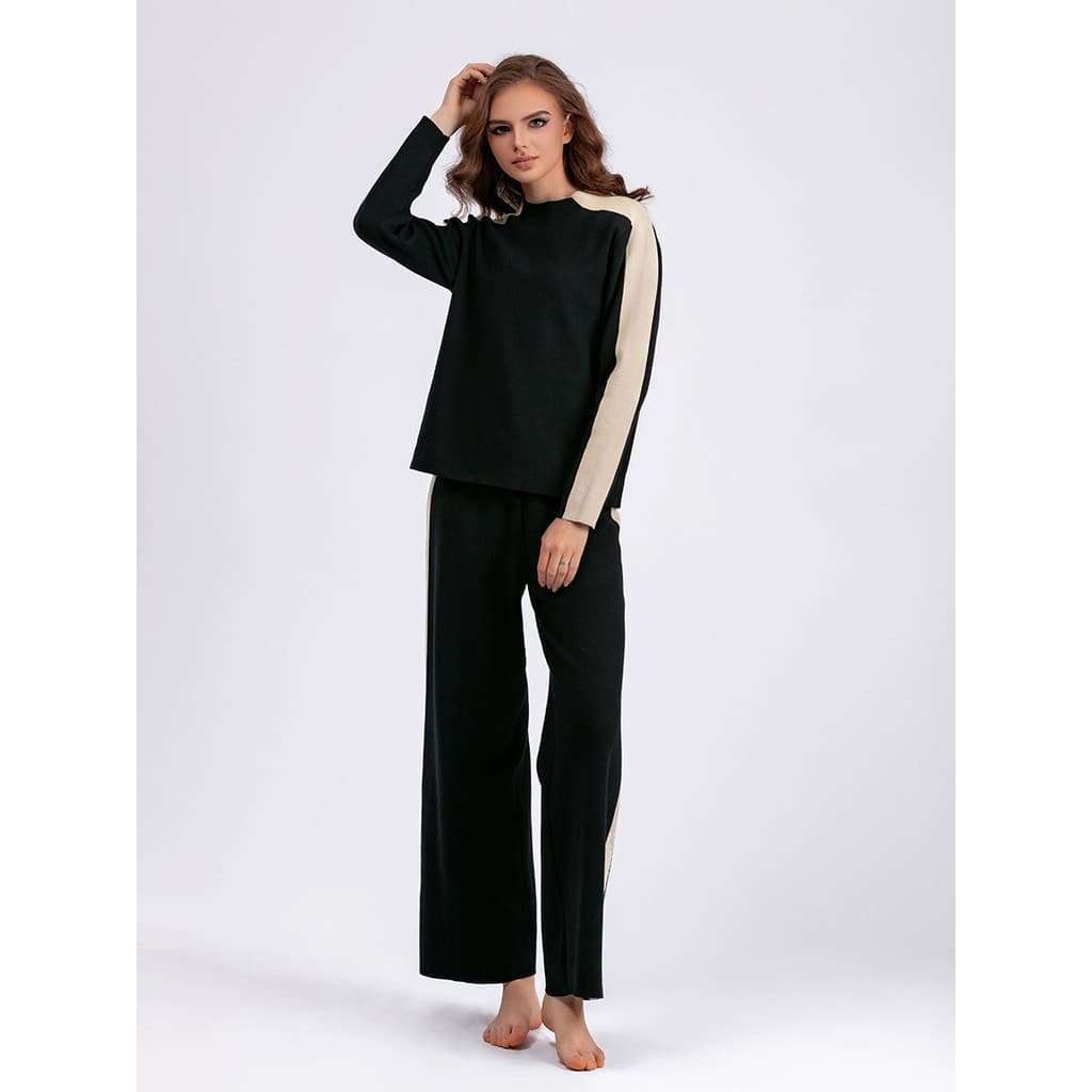 Suéter Feminino De Duas Peças Com Gola Simulada , Cor Contrastante , Patchwork , Calças Cortadas , Roupa casual De Inver