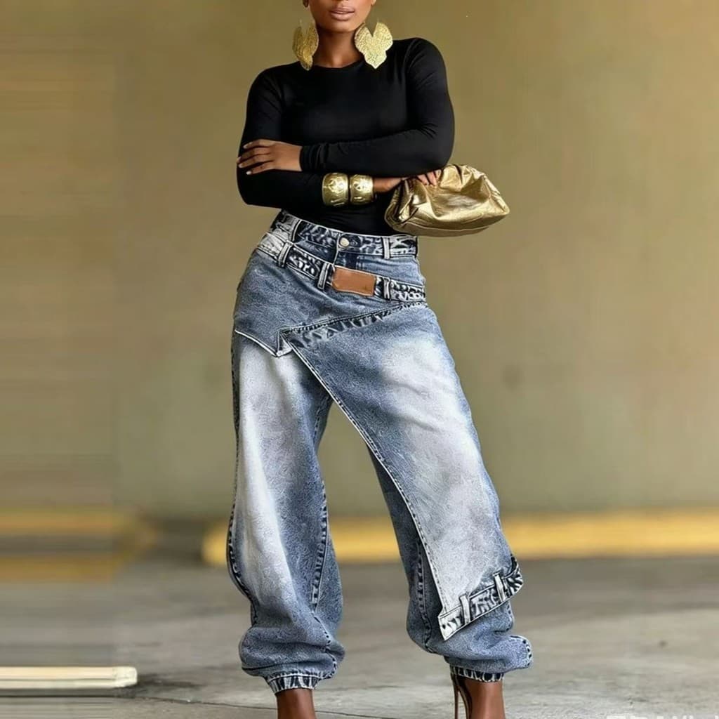 Europeu americano Jeans feminino Casual cintura alta Bloomers 2026 verão quente novo estilo