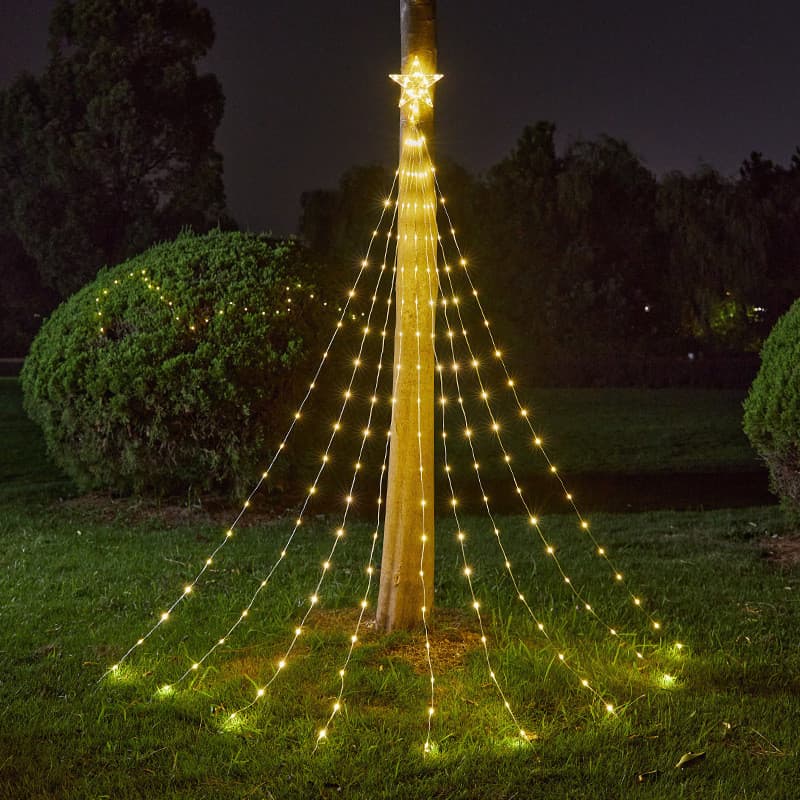 Minhostled estrela de cinco pontas linha de couro correndo luzes cachoeira lanternas solares luzes da árvore de natal ca