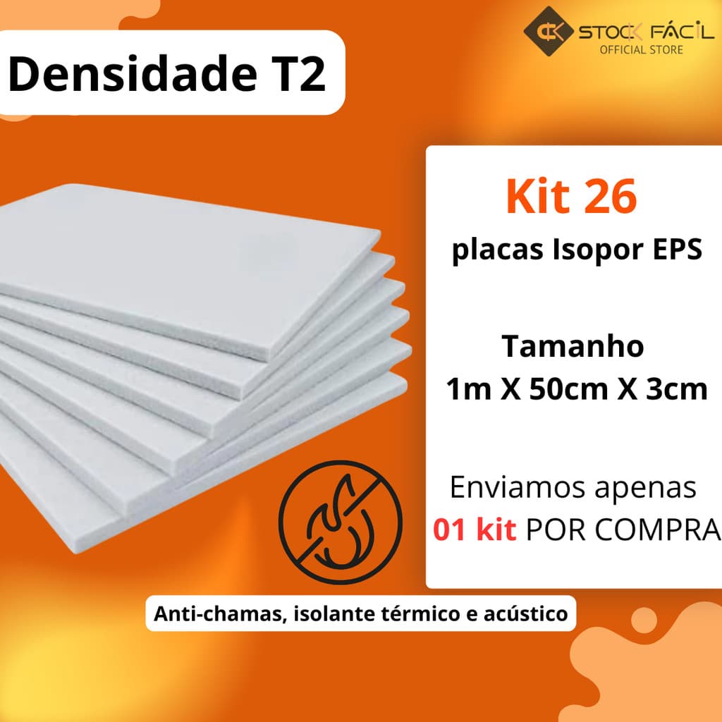 Kit 26 Placas Isopor AntiChamas 3cm Isolante Térmico Acustico T2