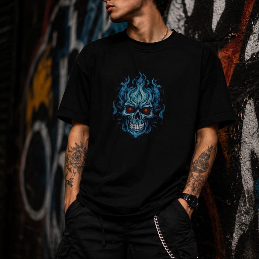 Camiseta Preta Rock Masculino Estampa Caveira Blusa Estilo Moderno Punk Casual Algodão Rock In Rio