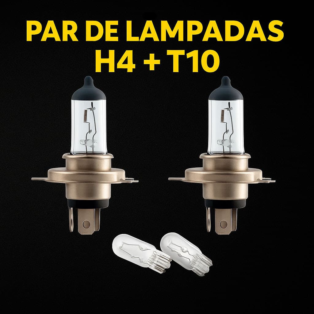 Par Lampada H4 Halógena Comum Original + Par Lâmpada T10 (alto e baixo na mesma lampada)