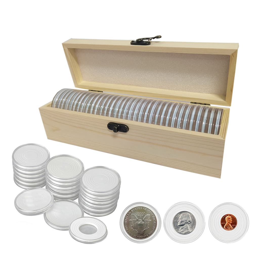 Caixa De Coleção De Porta-Moedas De Madeira , 33 Cápsulas De Com Juntas Ajustáveis Para Organizador 20mm/25mm/30mm/35mm/