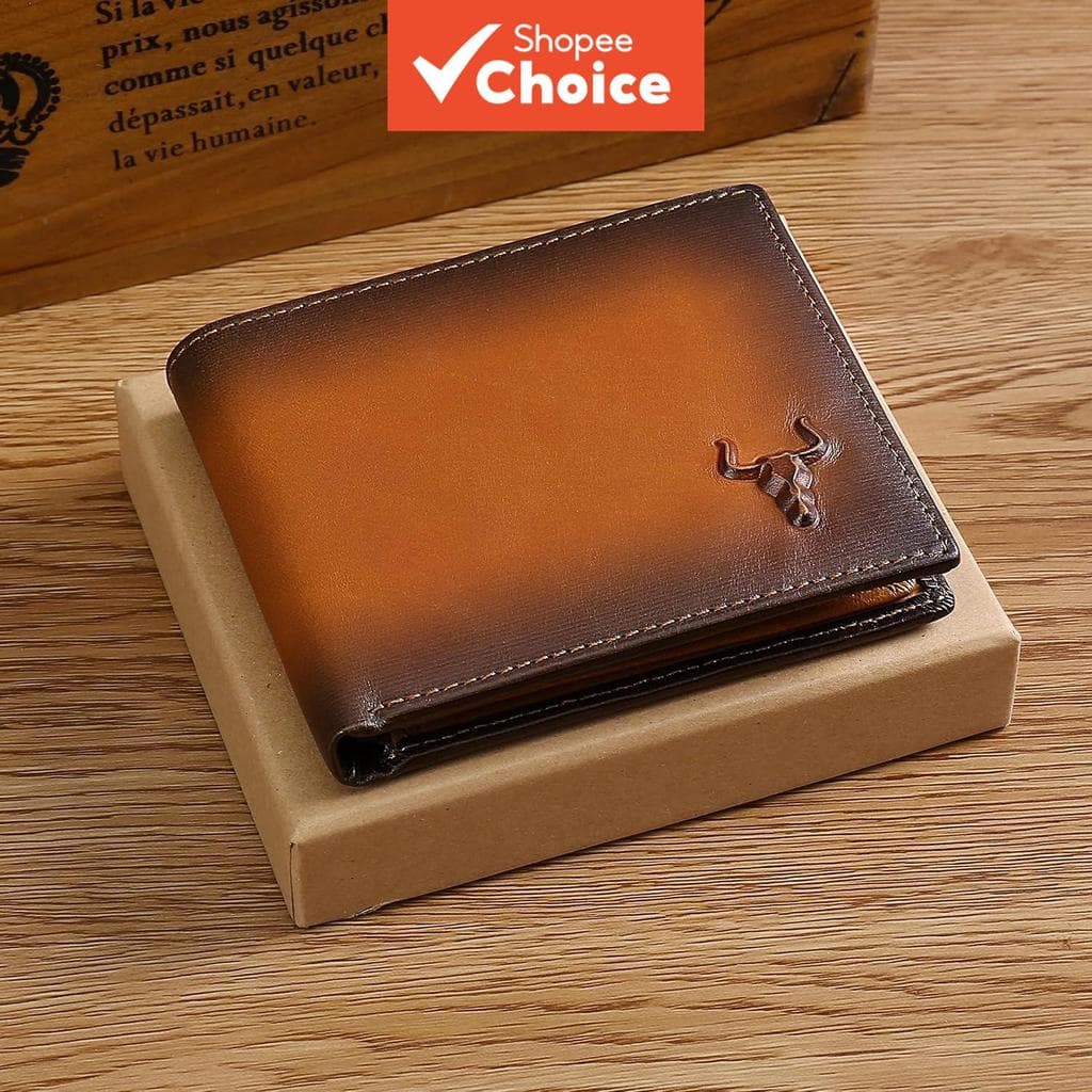 Carteira masculina fina de couro legítimo, vintage, bifold, com bloqueio RFID, porta-cartões de couro bovino integral