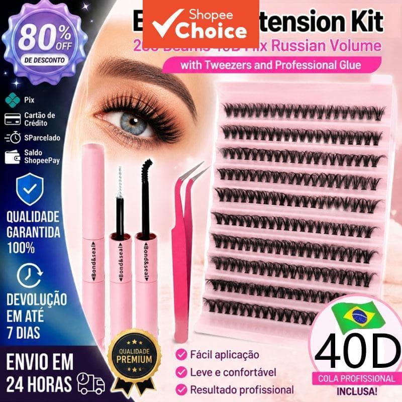 Cílios em tufos, 200 unidades de cílios D Curl 8-16mm, tufos individuais, cílios postiços fofos com cola e pinça