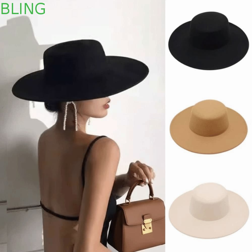 Boné Feminino BLING, Elegante Chapéu de Feltro Francês de Aba Larga, Boné Retrô Estilo Lady Hepburn SWX9