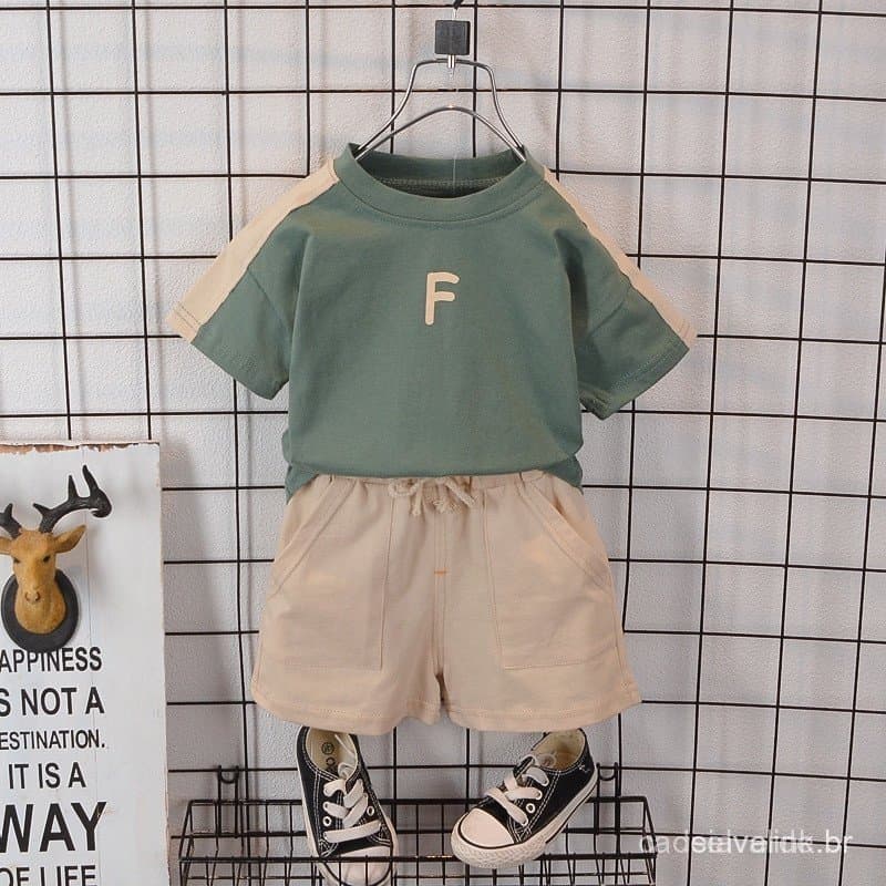 Terno de verão de manga curta para crianças de 0 a 5 anos, camisa + shorts conjunto de 2 peças
