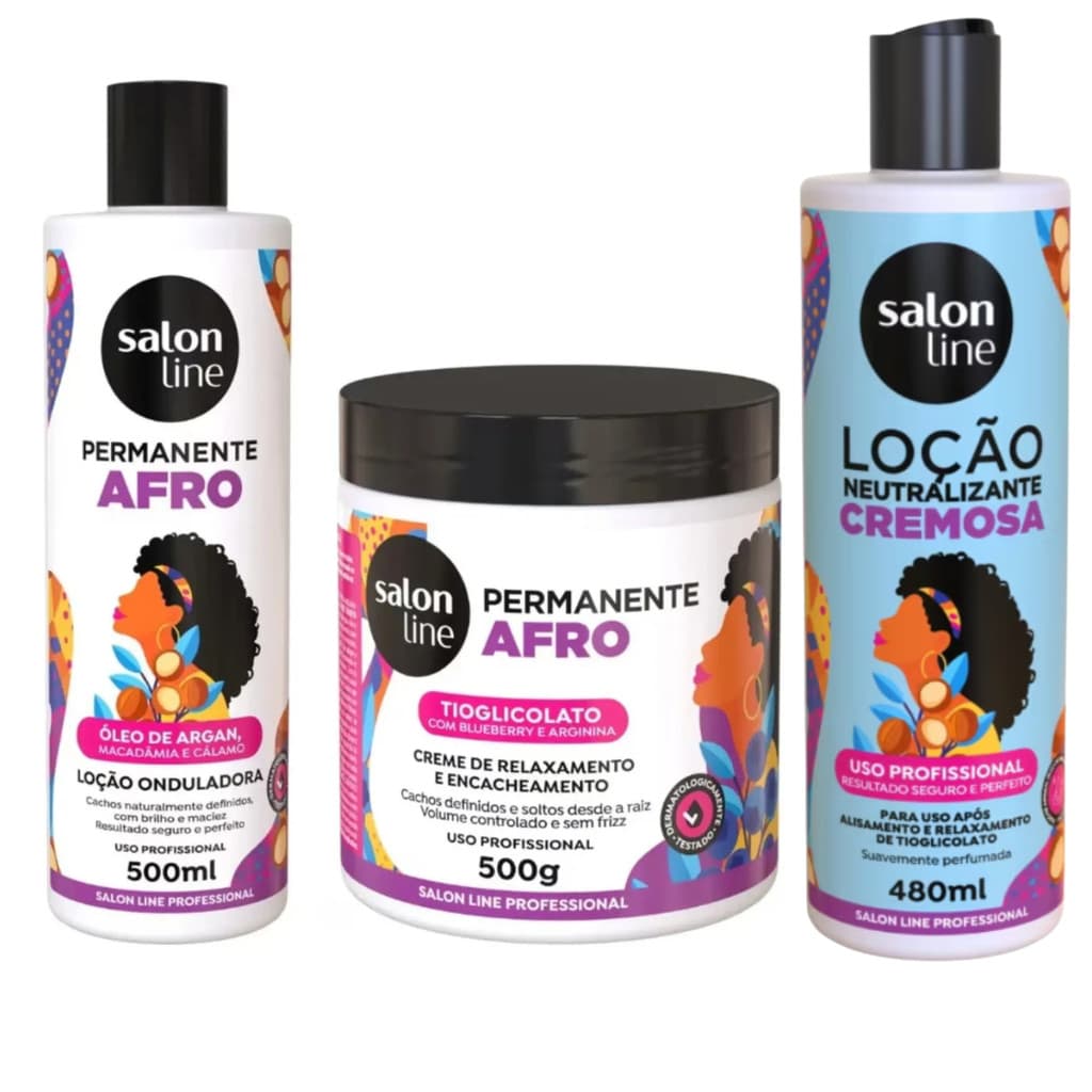 Kit Permanente Afro 3 Produtos Salon Line Completo