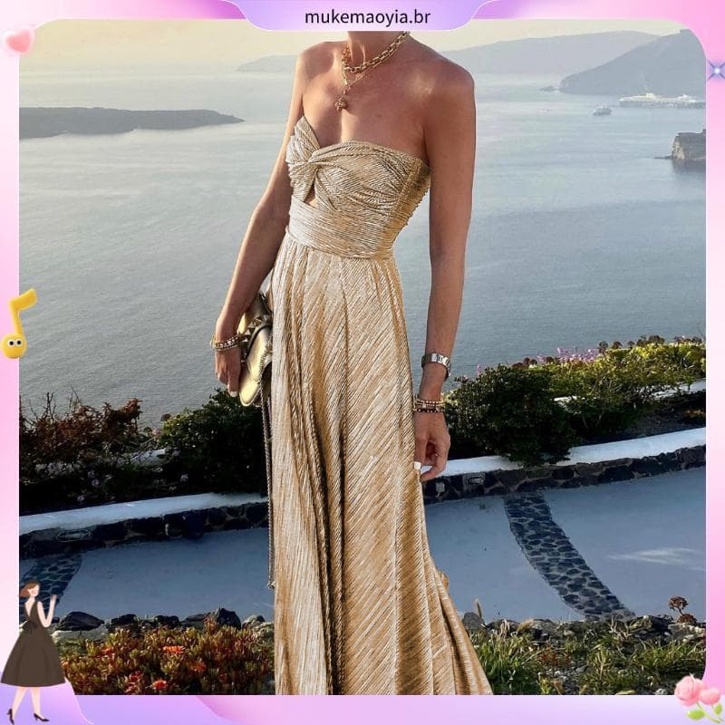 Vestido De Festa Elegante Em Bronze , Maxi De Baile , Sem Mangas Com Detalhes Bronzeadores , Feminino E # 39 ; s , Bronz