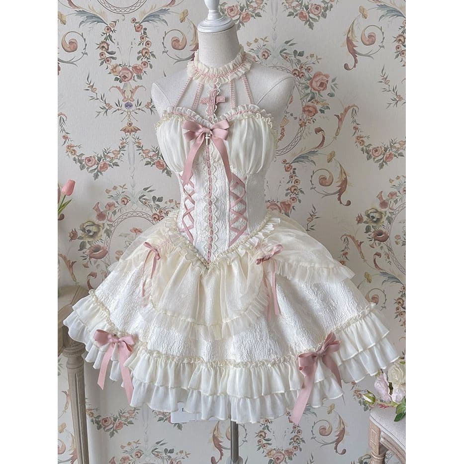Vestido floral Lolita gótico escuro com cruz, vestido de princesa de balé, vestido gótico, vestido floral especial Lolit