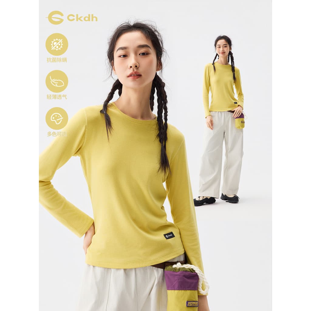 CKDH Casual em torno do pescoço camisola feminina 2026 outono inverno nova camiseta esportiva de manga comprida quente f