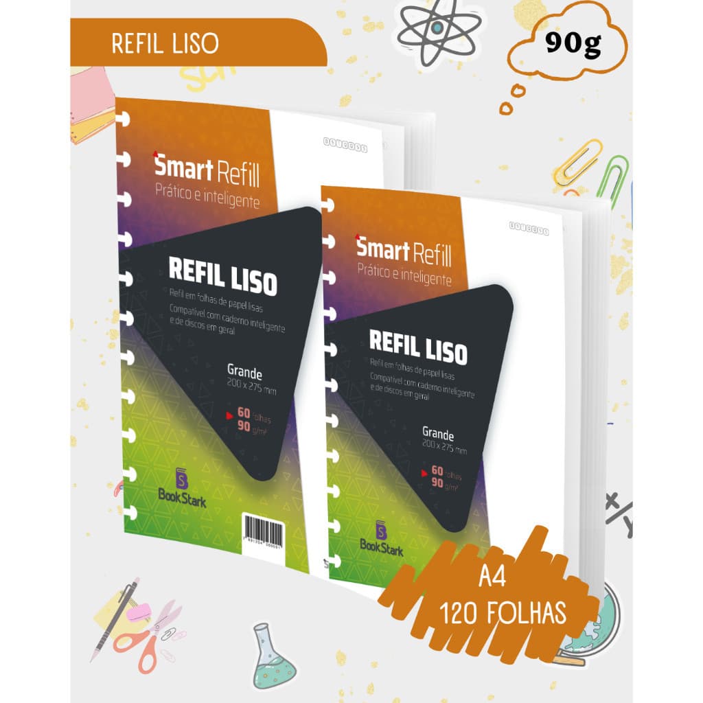Kit 2 Refil Liso Para Caderno Inteligente 11 Discos 200x275mm 120 Folhas Grandes