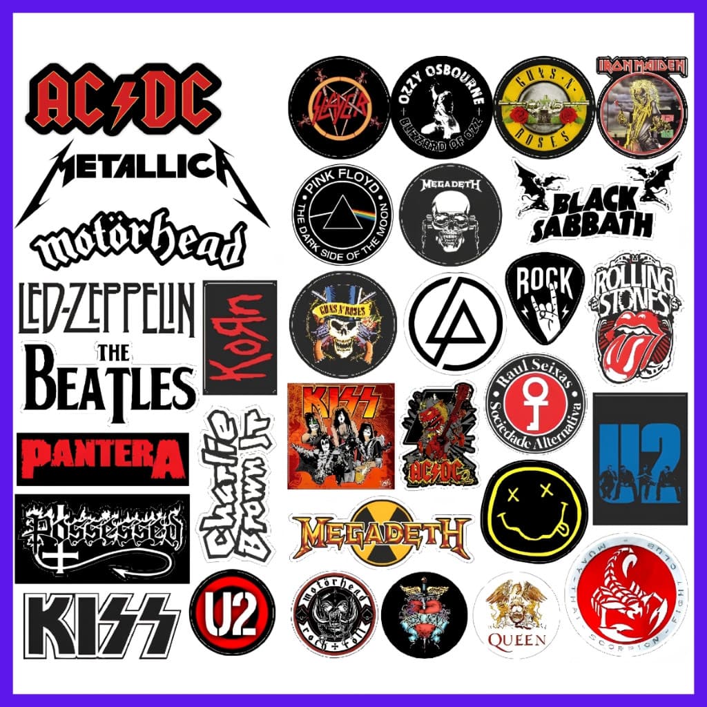 Cartela de Adesivos Bandas Clássicas Rock In Roll – Personalização Para Moto, Carro, Bike e Capacete Loja3054