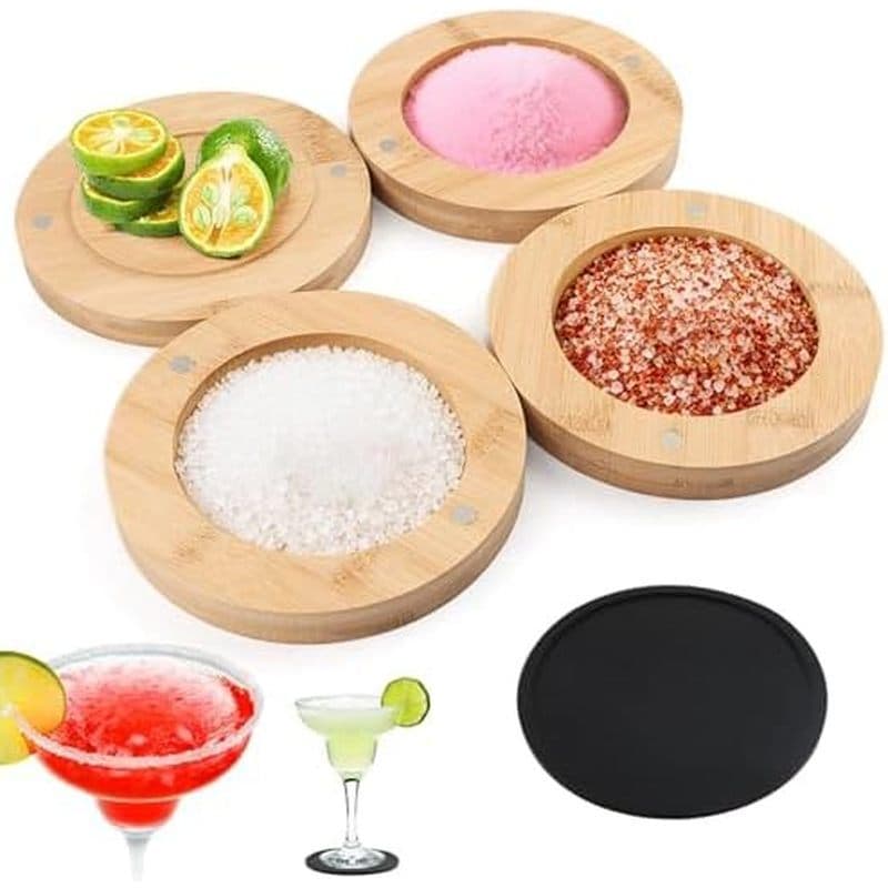 Conjunto De Rimmer De Sal De Bambu Margarita De 3 Camadas Com Porta-Copos , & amp ; Açúcar Para Coquetéis , Recipiente C