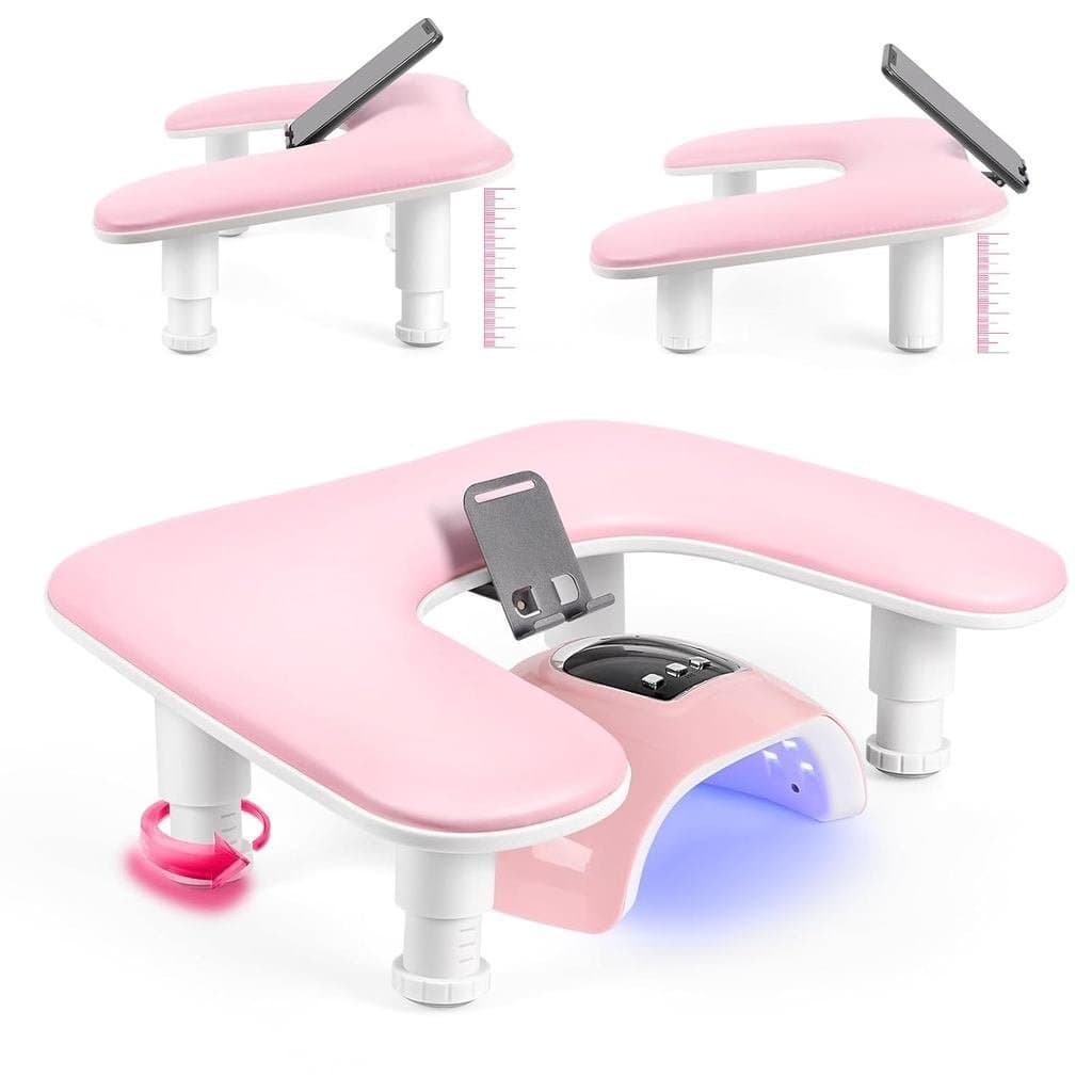 VISON Apoio de Braço para Técnicos de Unhas, Formato em U, Altura Ajustável, Apoio Ergonômico para as Mãos, em Couro PU