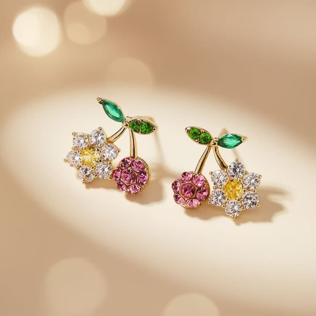 Brincos de flor de cerejeira com diamantes brilhantes, delicados e frescos, brincos versáteis para melhores amigas, em p